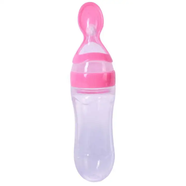 Newborn Baby Squeezing Feeding Bottle Silicone Training Rice Spoon