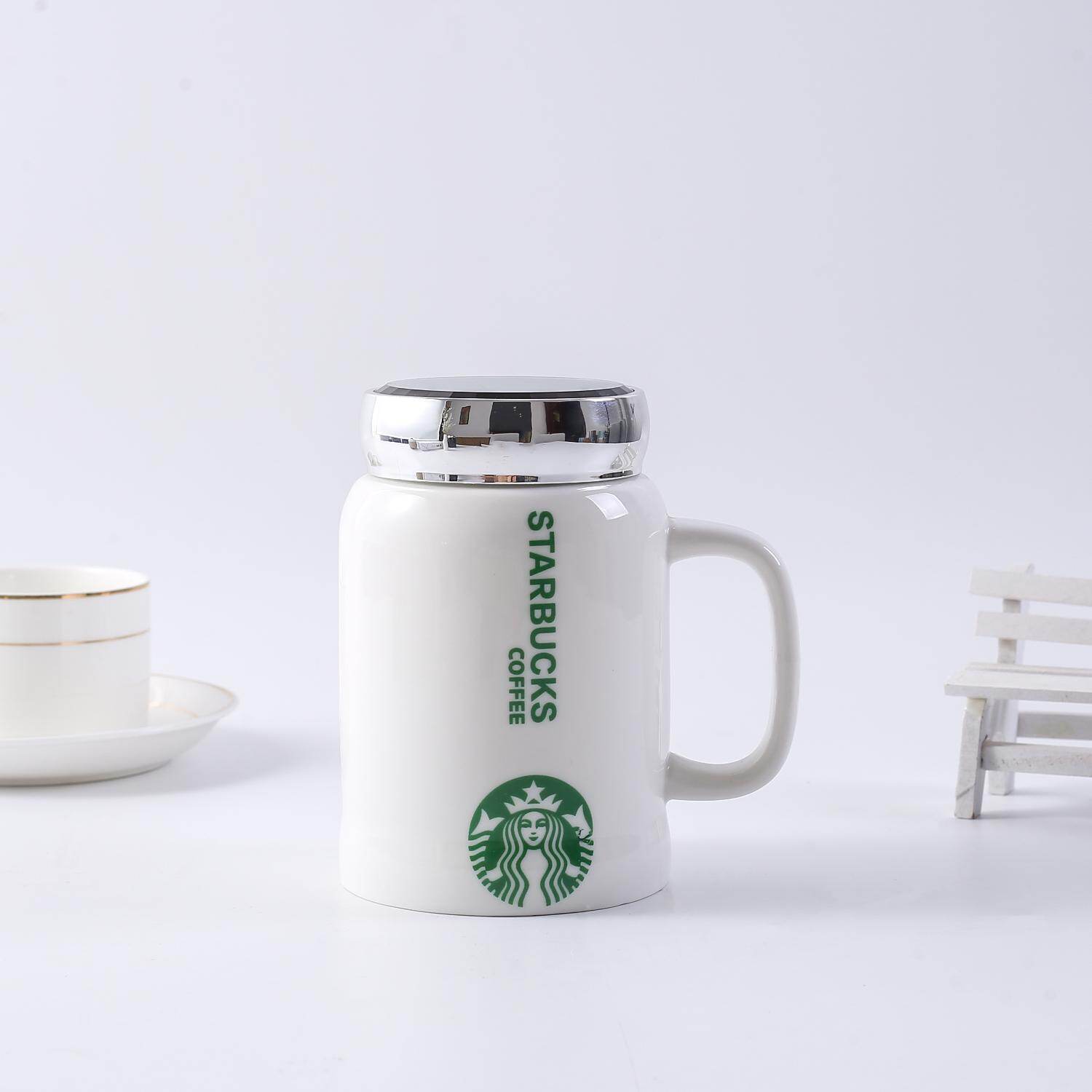 Cốc Gốm Starbuck Có Tay Cầm Nắp Cốc Cà Phê Uống Có Thìa
