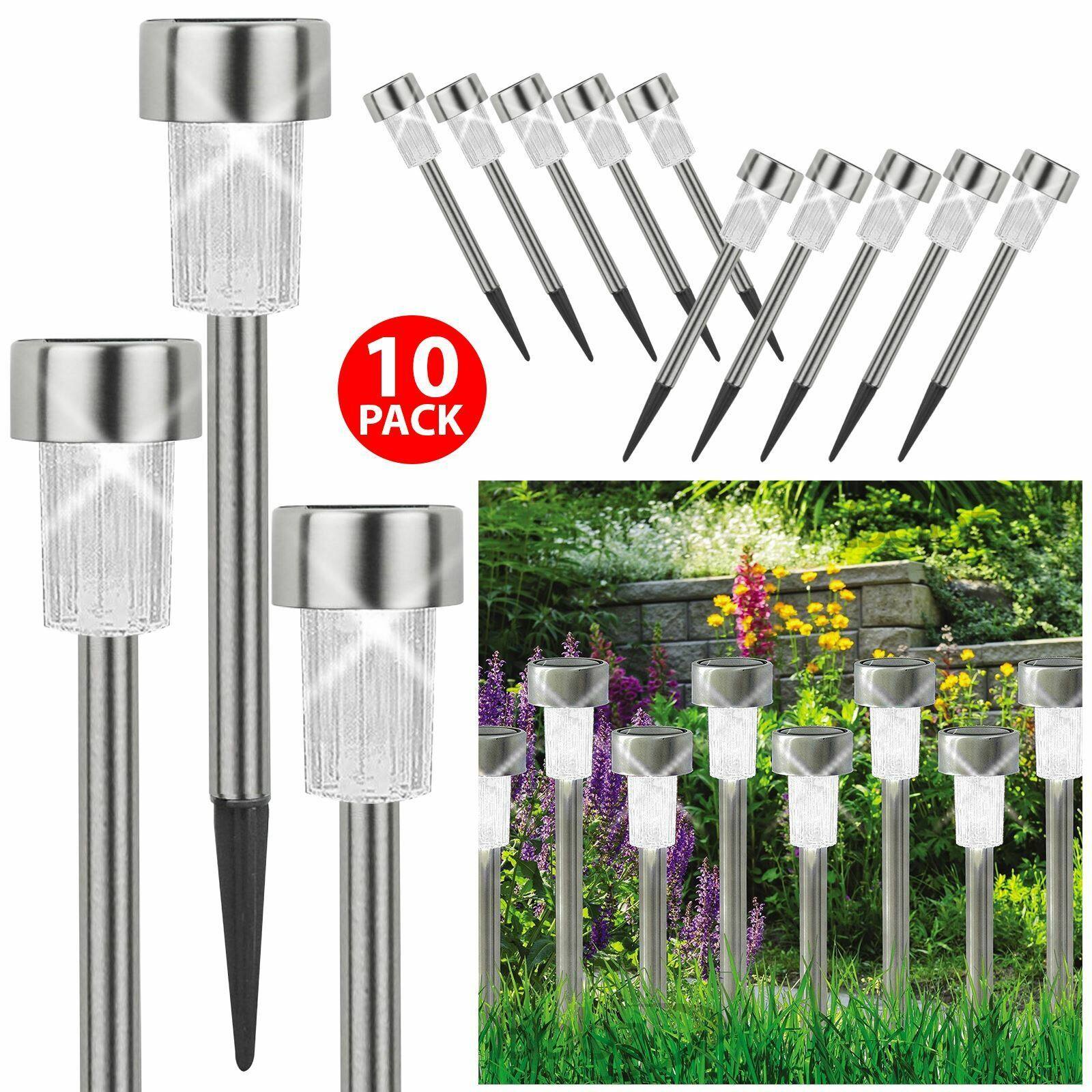 10Pcs mini Solar Led Garden Lights Stainless Steel Outdoor Solar Power Pathway Lights Yard Driveway Landscape Lights