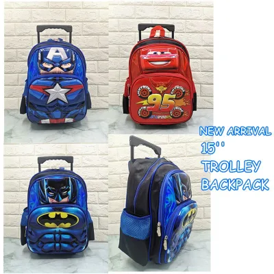 [Ready Stock] 15'' Cartoon Trolley School Backpack Kids Boys Trolley Bag (BGJAYA)