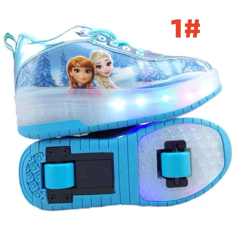 Two Wheels Luminous Sneakers Pink Light Roller Skate Shoes Children Kids Led Shoes Boys Girls Shoes Light Up Unisex Size 28-36
