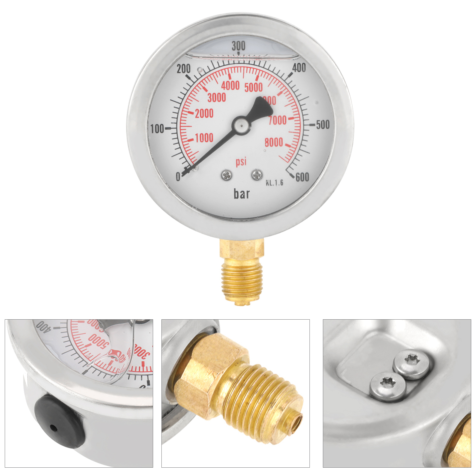 0-600Bar G 1/4" 63mm Dial Hydraulic Water Pressure Gauge Meter Measuring tool