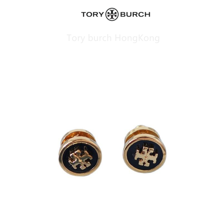 TORY BURCH earrings Tory Burch enamel glaze logo gold round simple and versatile TB earrings female