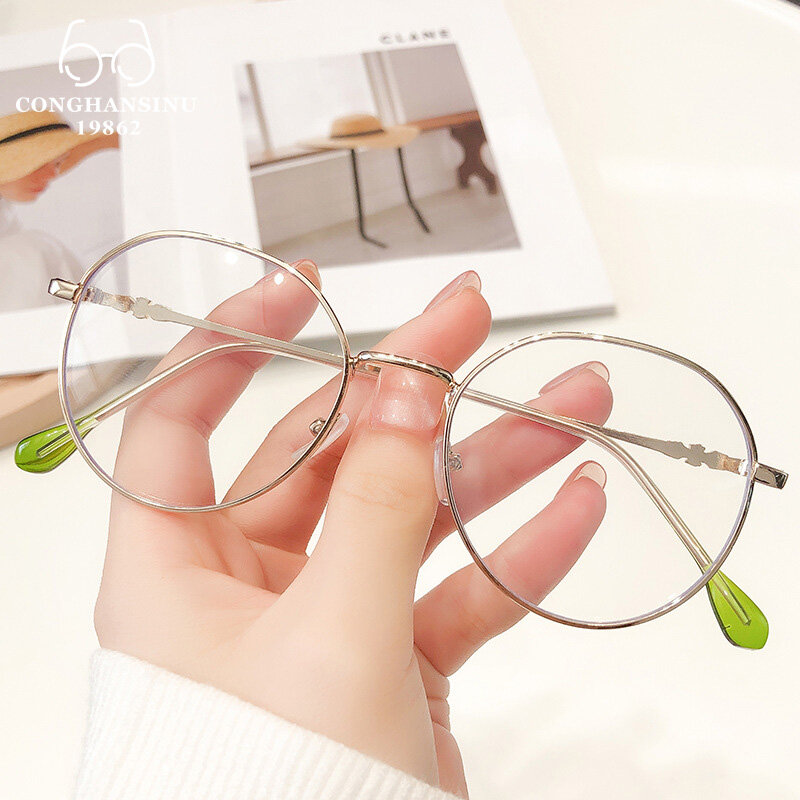Anti Blue Light Myopia Glasses For Women Men Fashion Metal Round Frame Nearsightedness Eyeglasses With Grade 0 -0.5 To -6.0