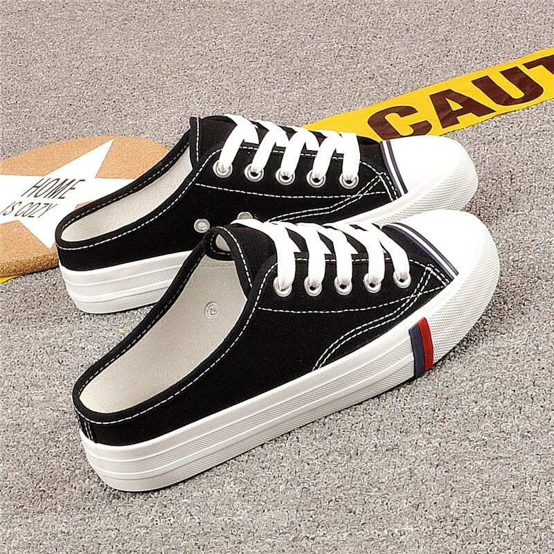 Weakleague Korea Canvas Shoes Sneakers for Women Open Heels Slipper Girls Slip Sandal Flat Shoes Women Canvas Shoes Sneakers for Women Teenagers Fashion Slippers New Arrival 060324