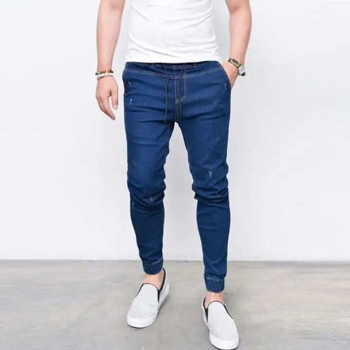 guys ripped solid jeans