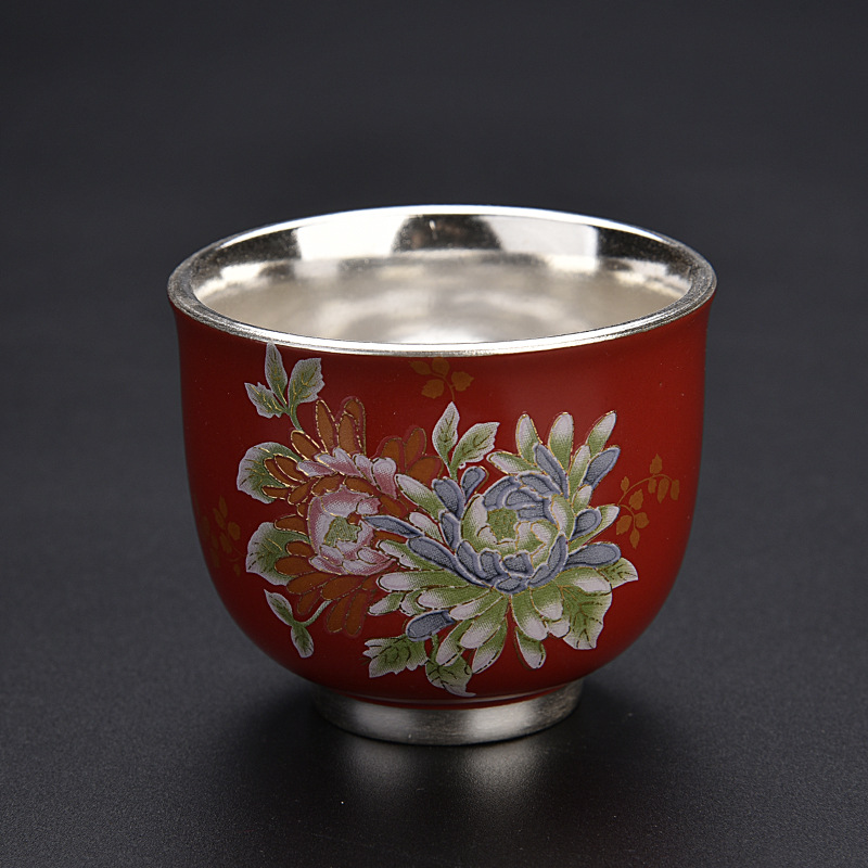 Ceramic gilded silver tea cup, Ru Kung Fu tea set, master cup, single cup, tea tasting cup, Kung Fu tea cup, tea set, tea cup, tea cup