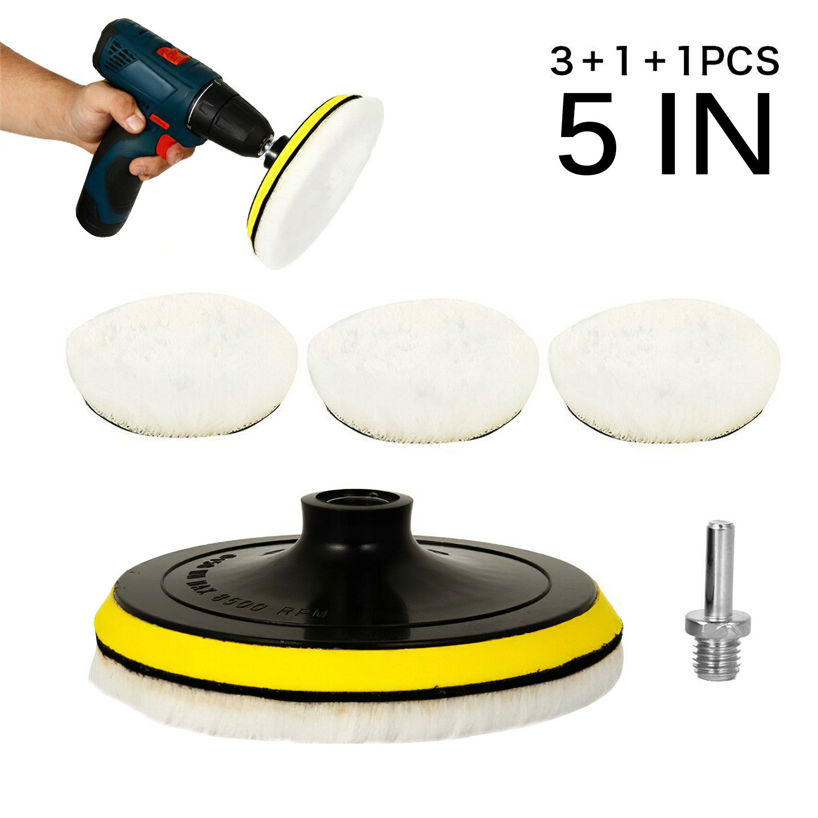 AUTO-DY 5pcs 5 inch Car Polishing Pads Buffing Mats Car Beauty Polishing Woolen Wheels , Suitable For Most Pneumatic And Electric Polishing Machine Drill Bits Car Polisher Drill Accessories Universal Car Cleaning Car Polishing Effective