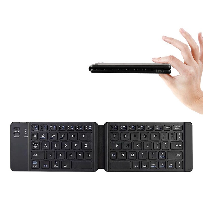 Foldable Bluetooth Keyboard Portable Wireless Full Size Keyboard Sync Up to 3 Devices Travel Folding Keyboard for iPhone iPad