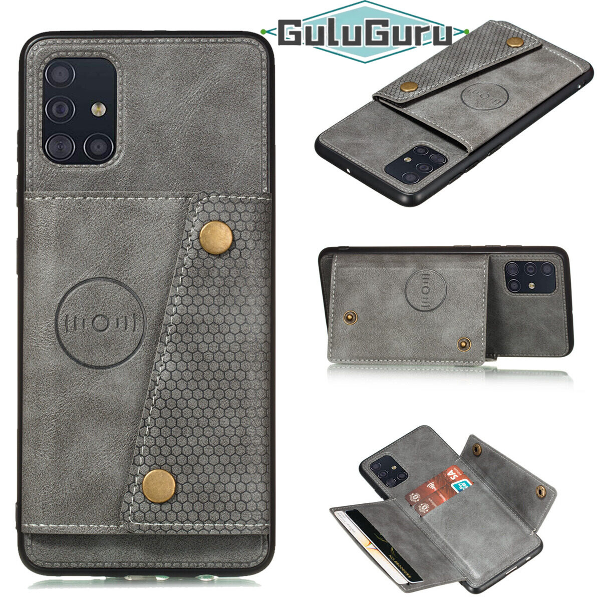 For Samsung A31 Leather Case Multiple Folio Flip Cover Wallet Back Case Shell, can work with Car Mount, Hidden ID Credit Card Slot Holder, Retro Metal Button Clasp, Stand Support