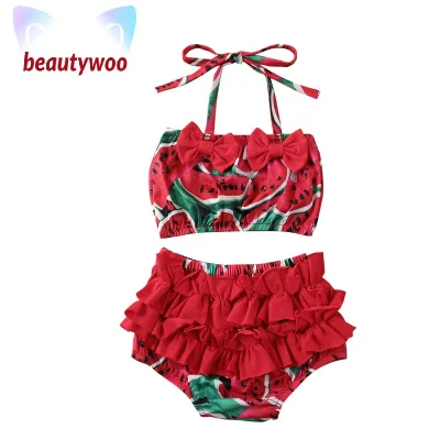 【beautywoo】Summer 6 month-5 years Kid Baby Girl Swimsuit Bikini Fruit print Swimwear 2pcs/Set Bathing Swimming Beachwear Clothing set