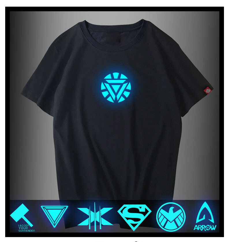 Marvel Comics Short Sleeve Avengers Man Tshirt 3D Print Luminous Iron Man Superhero T Shirt Slim Fit Men Costume