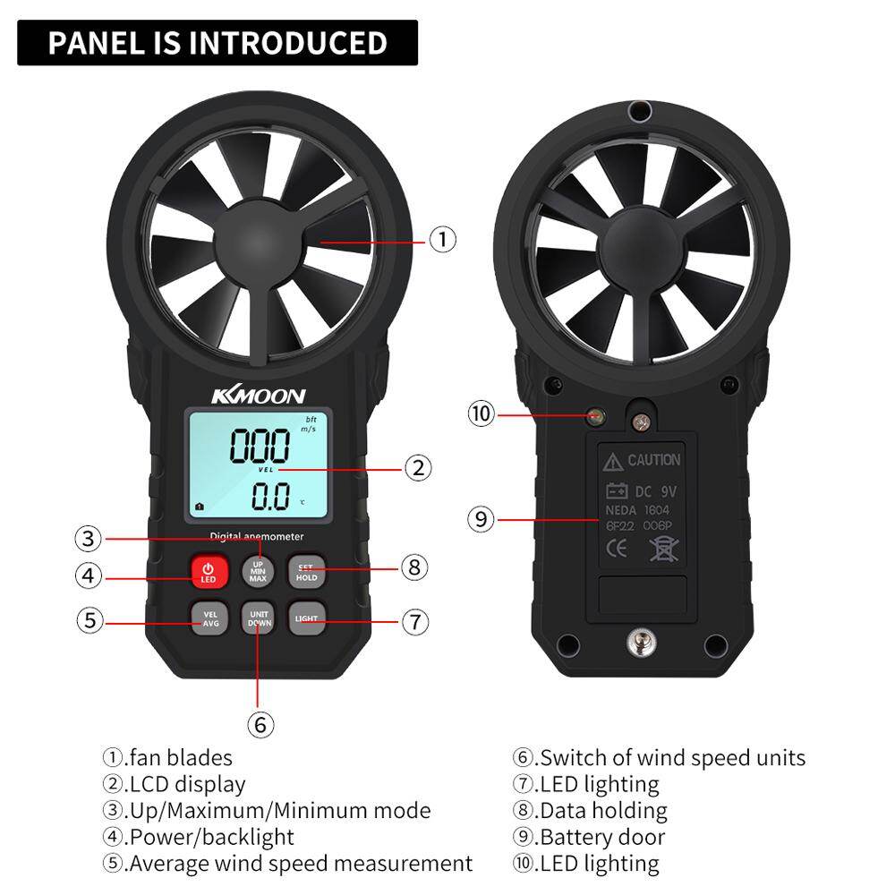 KKMOON Handheld Anemometer Portable Wind Speed Meter CFM Meter Wind Gauge with LCD Backlight for Weather Data Collection Outdoors Sailing Surfing Fishing