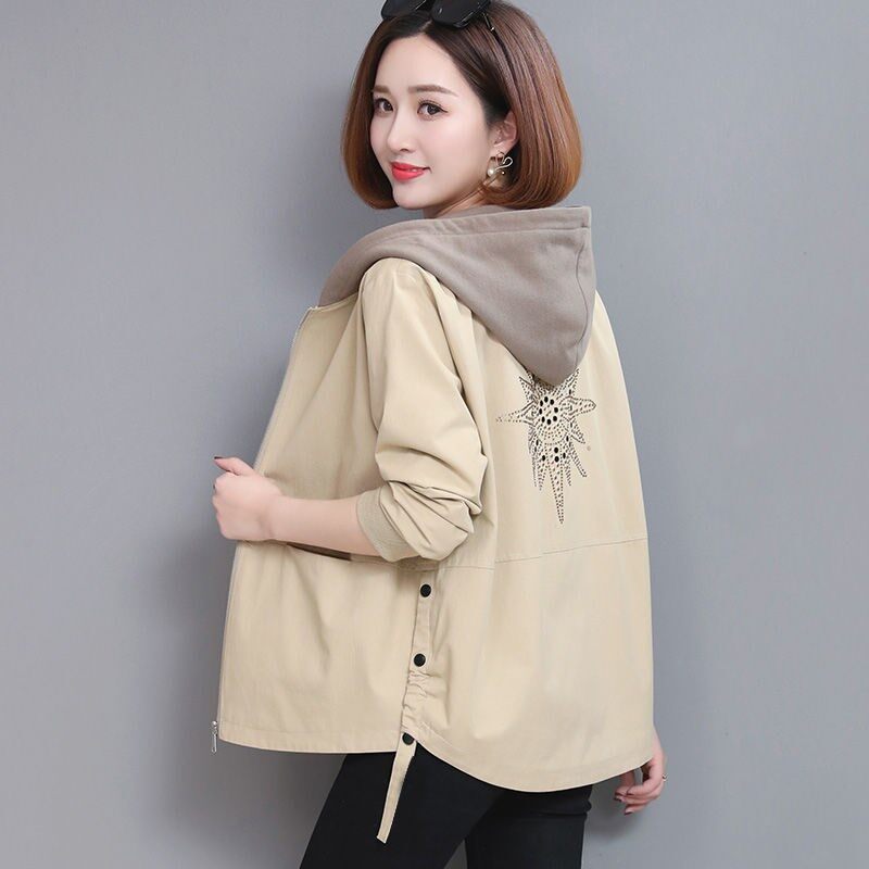 2023 Autumn Women's Coat Hooded Jacket Long Sleeve Zipper Pockets Casual Windbreaker Basic Jackets Outerwear Plus Size 4XL