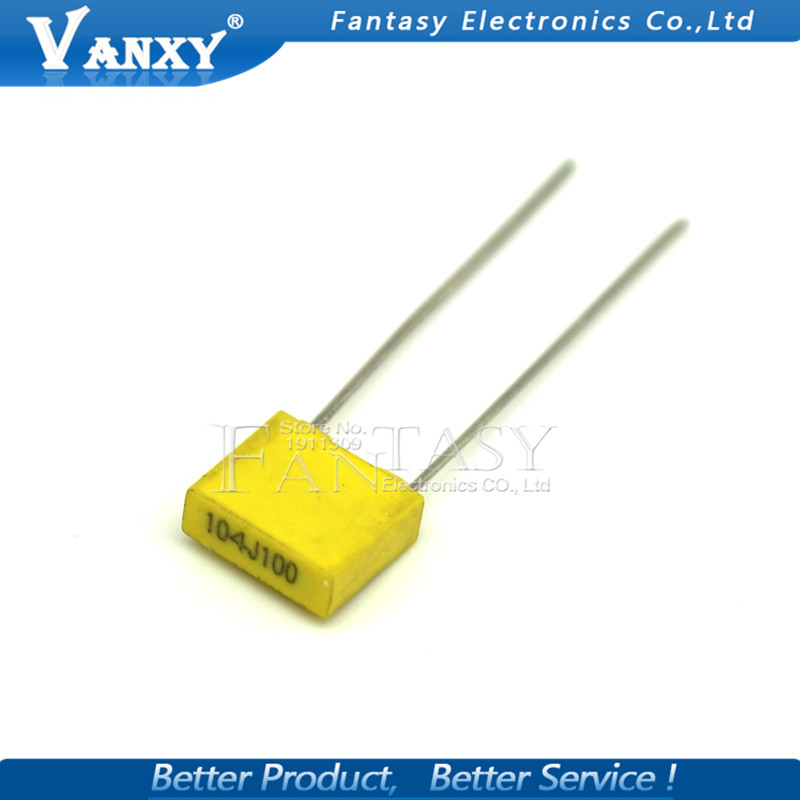 thumbnail image 2 of 50Pcs 0.1uF 100V CBB Capacitors (104J, 100NF) – Metallized Polypropylene, Pitch 5mm 2 of 3