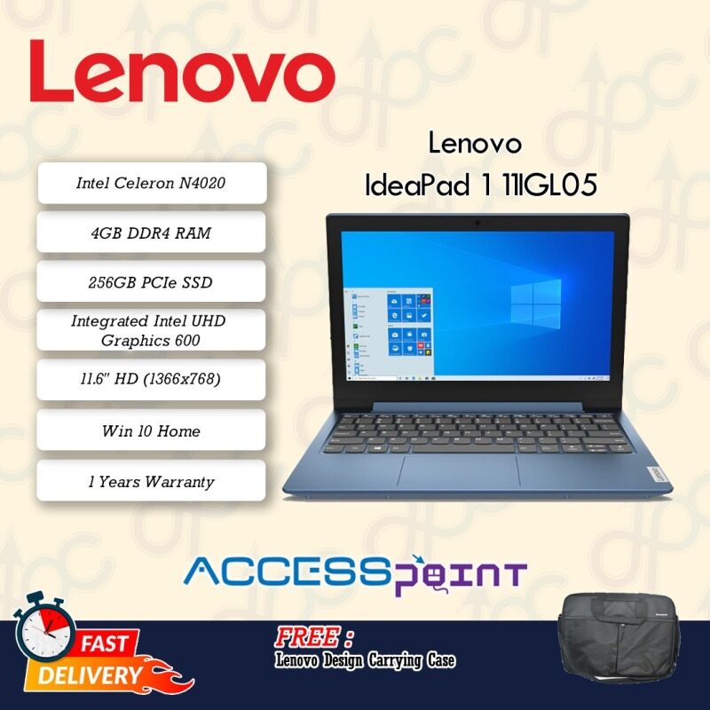 Lenovo IdeaPad 1 11IGL05 81VT003RMJ 11.6 Ice Blue Laptop Notebook ( Celeron N4020, 4GB, 256GB SSD, Intel, W10) Malaysia