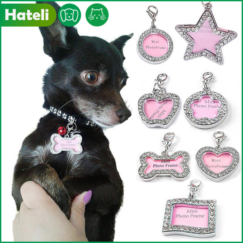 Thẻ Nhận Dạng Hateli】 Thẻ ID Cho Chó Cưng, Thẻ Thông Tin Hình Xương Mèo Đính Đá Hình Trái Tim Mặt Dây Chuyền Ngọc Trai