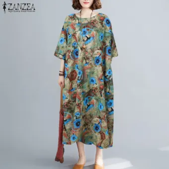 round neck half sleeves bohemia maxi dress