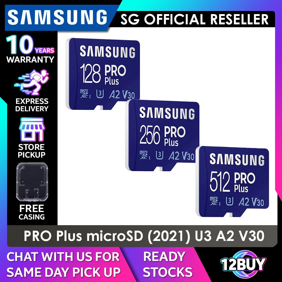 Samsung Pro Plus การ์ดหน่วยความจำ512GB 256GB 128GB U3 V30 A2ความเร็วสูง