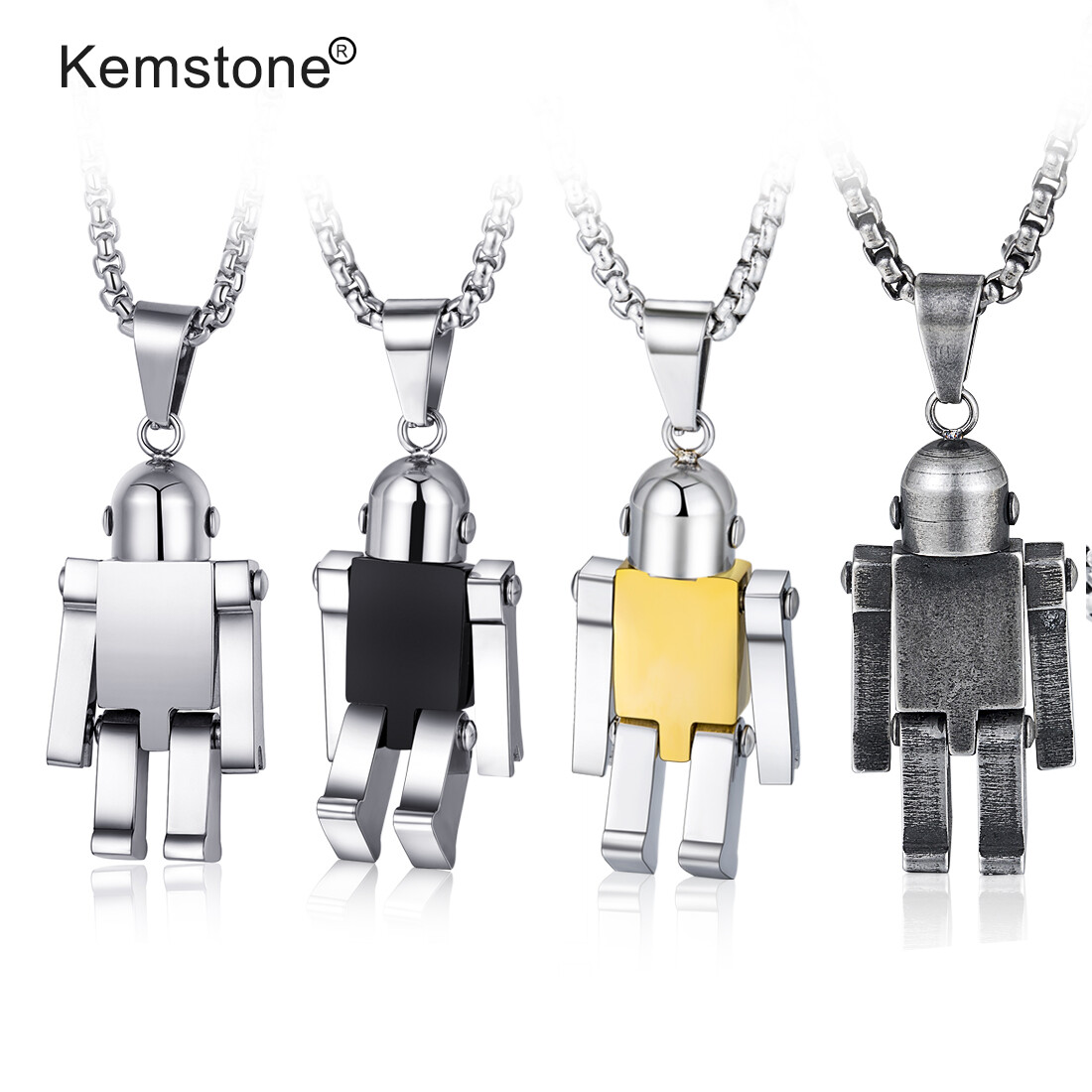 Kemstone Creative Stainless Steel Movable Robot Pendant Necklace for Men's Jewelry