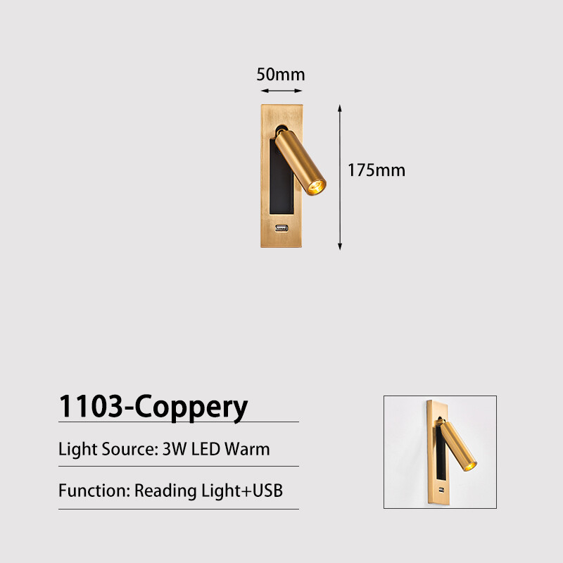 Modern LED Wall Light Foldable Reading Light With USB Charge Port For Bedside Spot Light Gold Coppery Wall Sconces