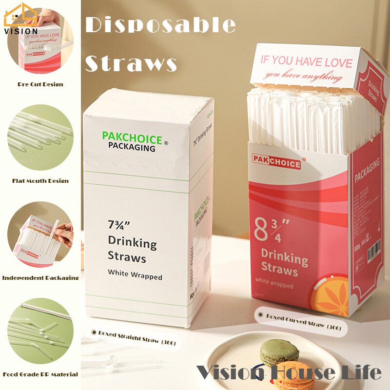 Vision 300pcs Disposable Plastic Drinking Straws Food Grade Plastic