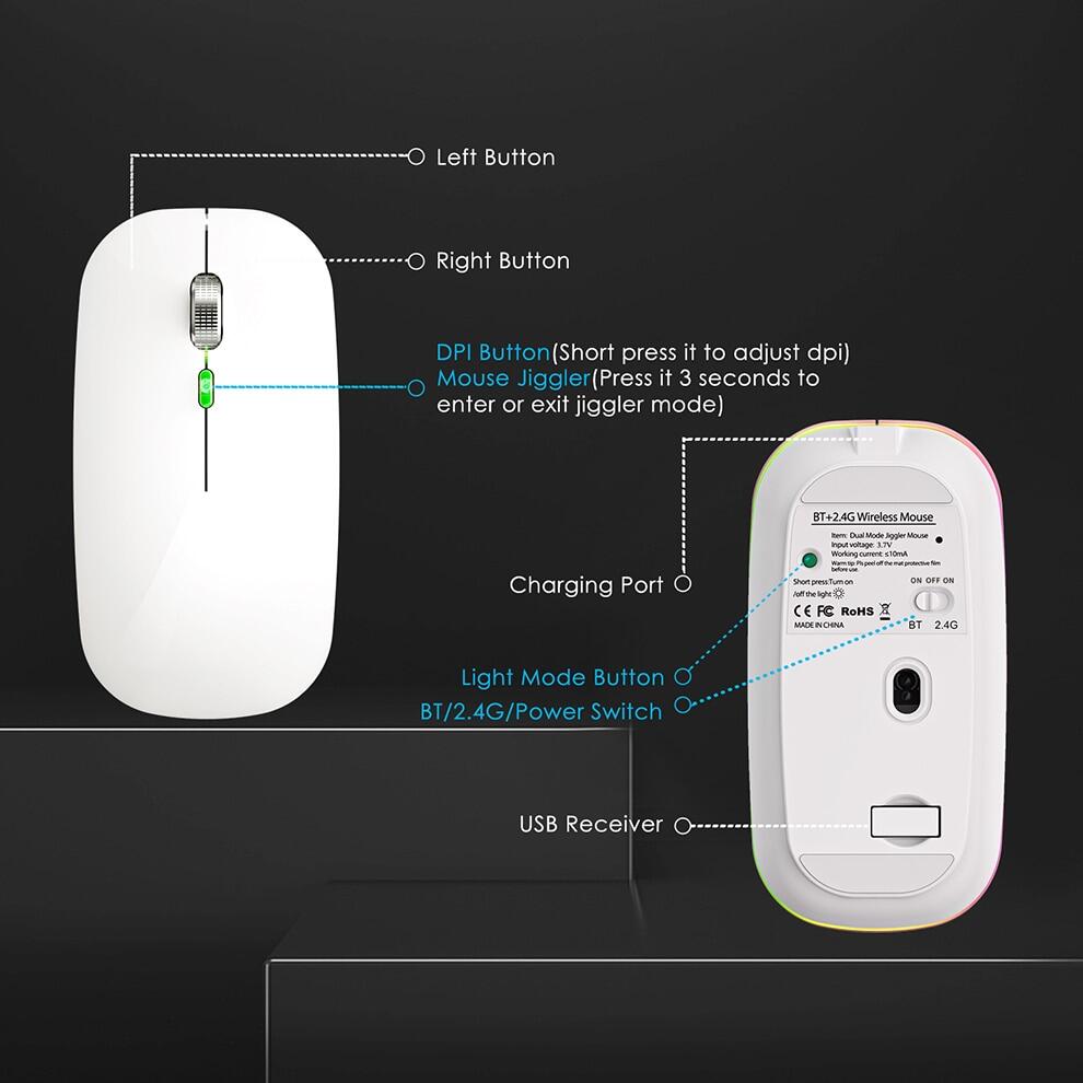 JOMAA Jiggle Mouse RGB 2.4G+Bluetooth Wireless Mouse Backlight Mouse Rechargeable Silent mouse Ergonomic Mice for iPad Laptop Computer