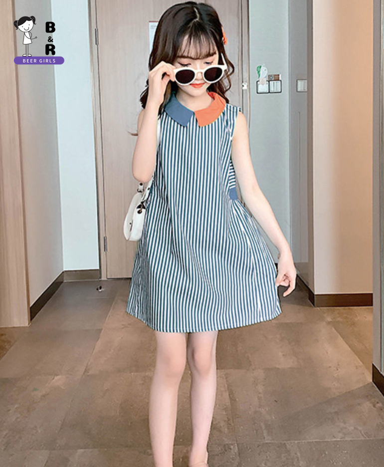 BEERGIRLS Girl's dress summer 2023 new Korean stripe college style fashion children's Skirt