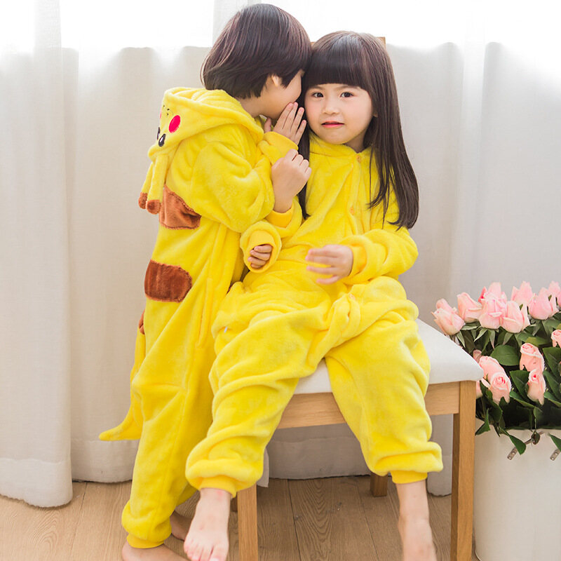 Kigurumi Pokemon Pikachu Onesie Children Anime Cosplay pajama Cute Mascot kid Sleepwear