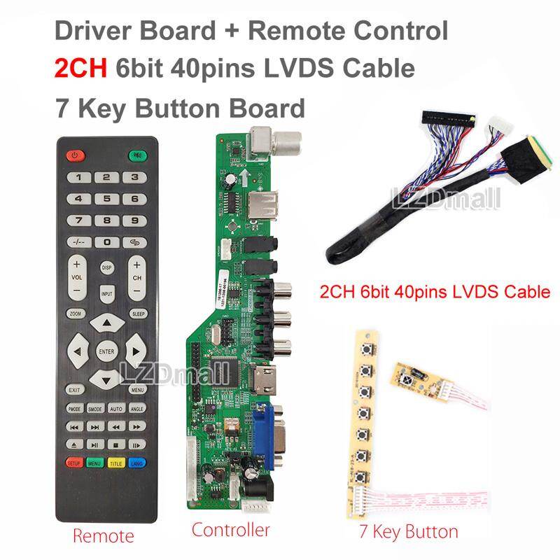 No Need Firmware T.HD8503.03C Driver Board + 7Key Button Board + 2ch 6bit 40pins LVDS Cable, Free Program Universal LCD Controller Board TV Motherboard