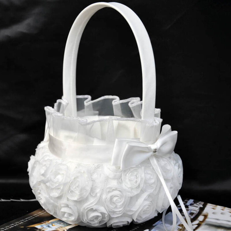 MQATZ Gift Embroidered Lace Bridal Flower Basket Rose Flower Girl Wedding Flower Basket PS13
