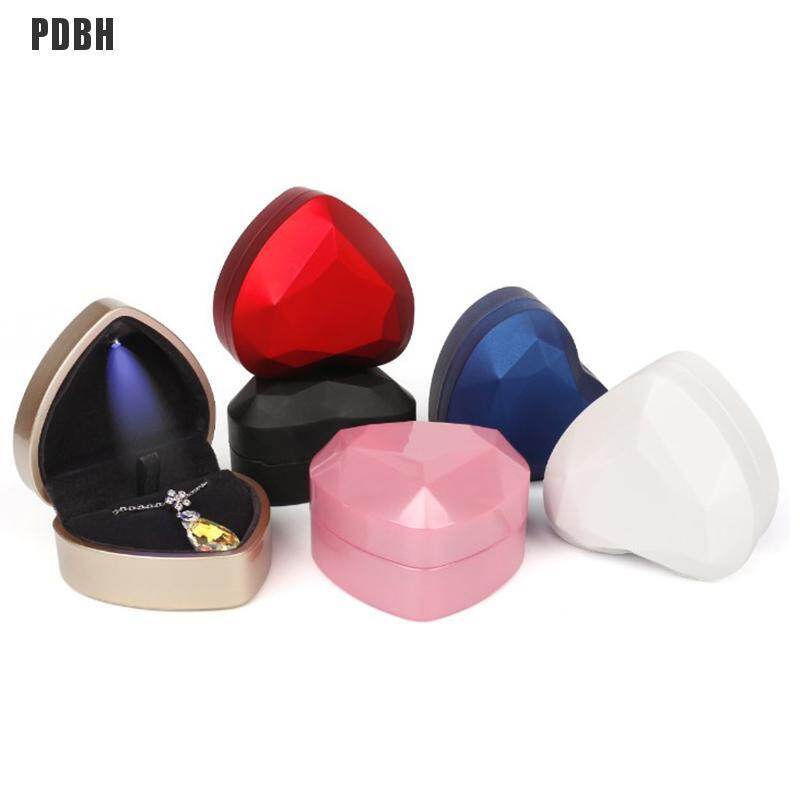 [PDBH Fashion Store] Heart Shape Led Light Ring Holder Box Proposal Wedding Band Display