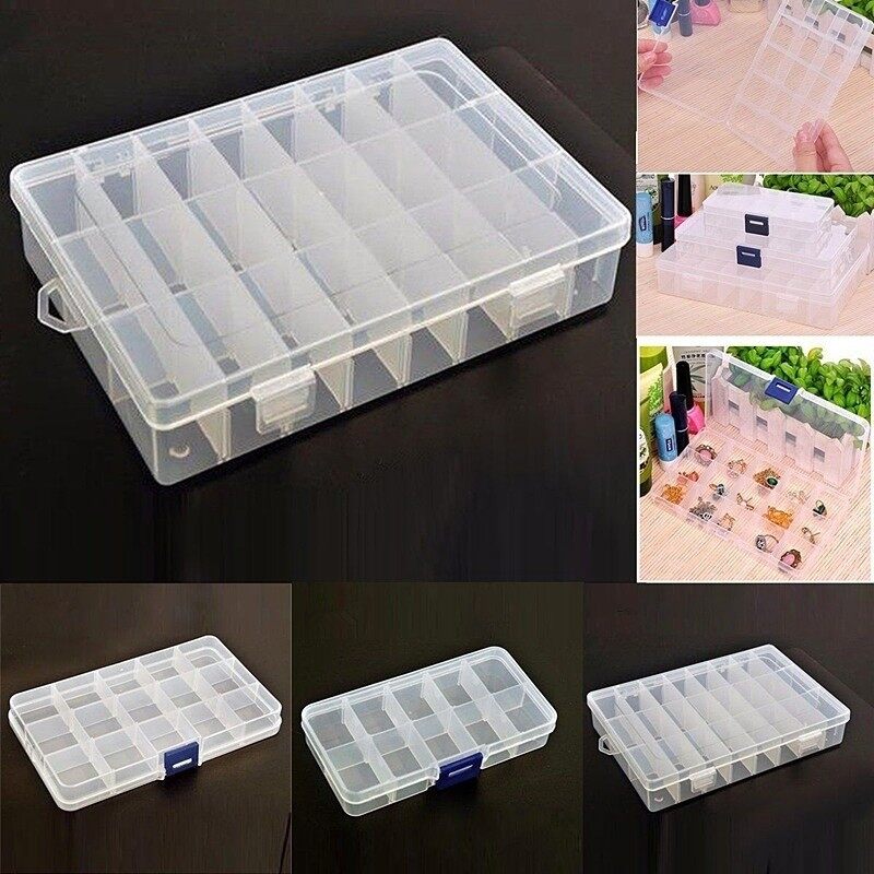 sanhe Clear Plastic 10/15/24 Slots Travel Jewelry Bead Display Organizer Storage Case Box Earring Ring Ornaments Case