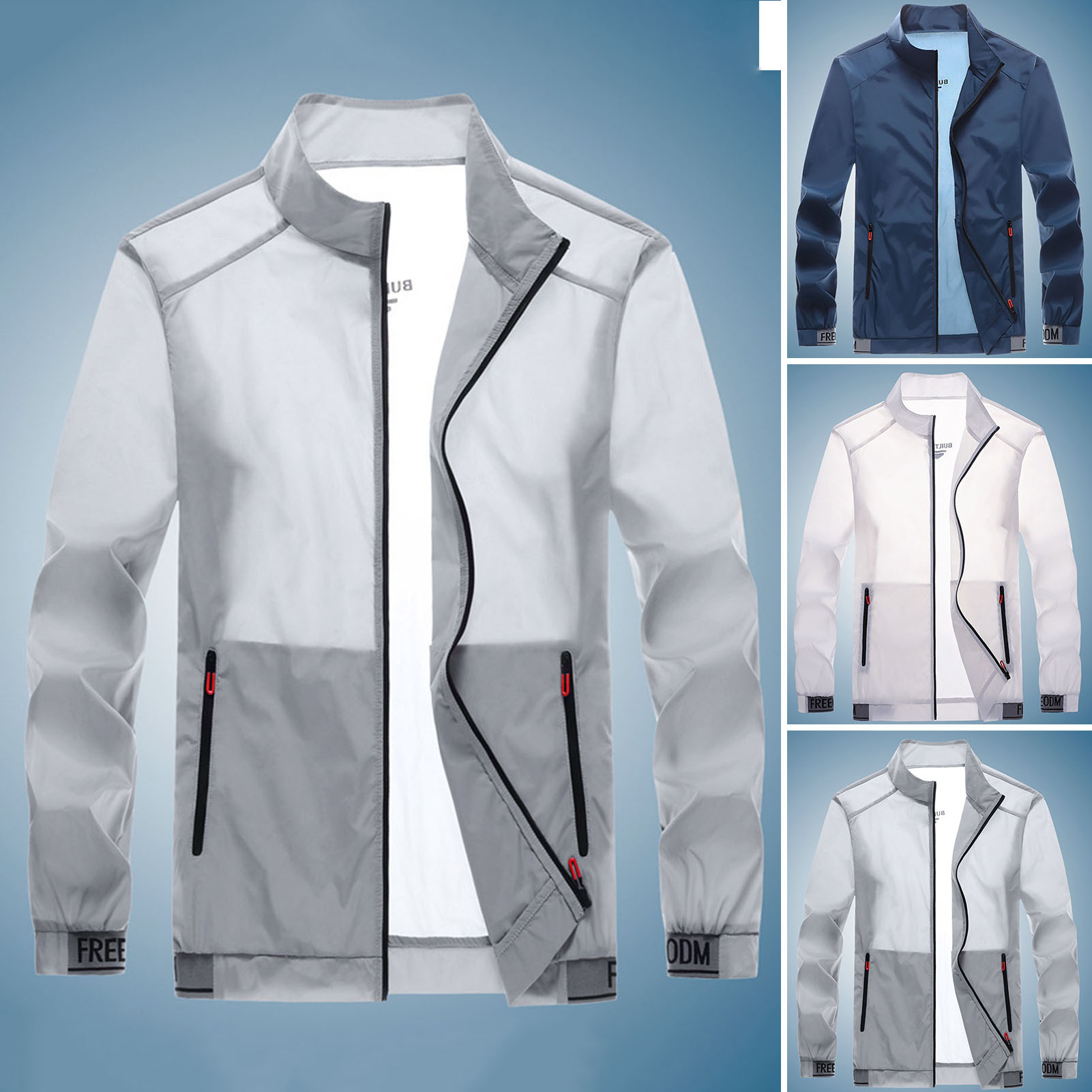 Gmbi men summer jacket contrast color cardigan outdoor pockets sunscreen zipper smooth surface camping jacket popular outdoor coat