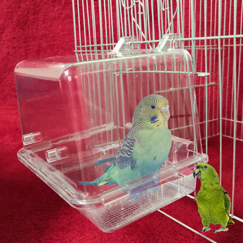 Huanhuang®Pet Bird Parrot Vòi Hoa Sen Trong Suốt Bồn Tắm Hộp Treo Bồn Tắm Lồng Dụng Cụ Vệ Sinh
