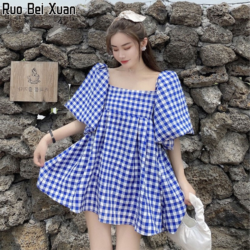 Guima dress Plaid a wrist puff shape wide and