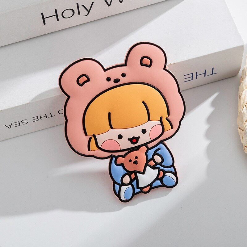 Portable Cute Mini Mirror Cartoon Little Rabbit Bear Pattern Gift for Little Girls Silicone Purse Mirror Travel Size Tiny Mirror