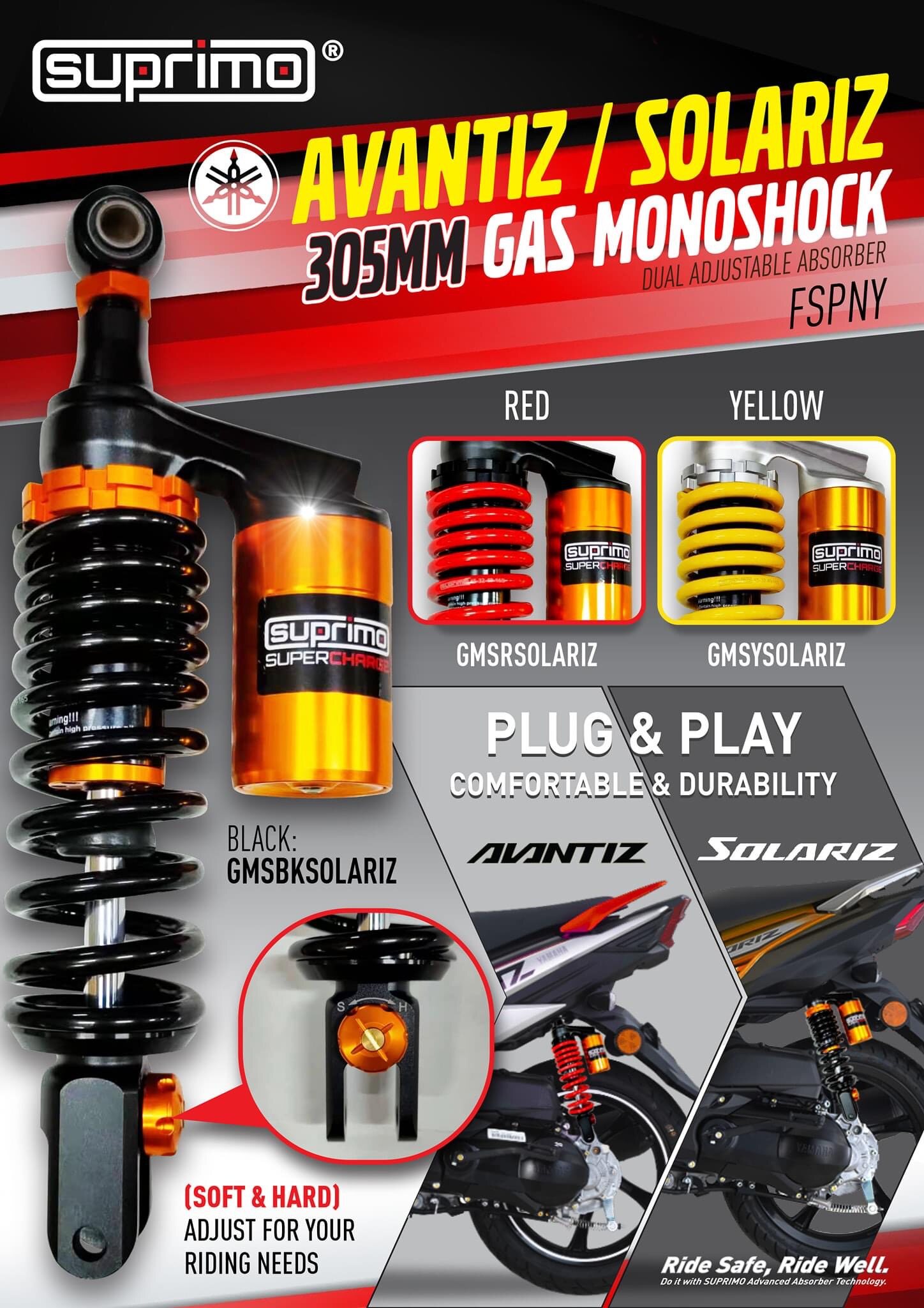 Suprimo Adjustable Gas Absorber 305mm Yamaha Solariz Avantiz Ego Egos Egos Fi Ego Lc Egolc Fi Honda Beat Icon Lazada