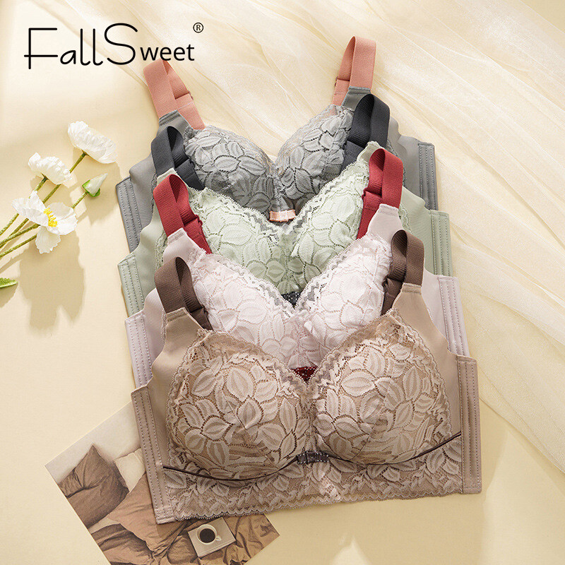 Fallsweet Womens Plus Size Bra Minimizer Underwear Wireless Sexy Lace