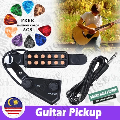 Guitar Pickup 12-Hole Guitar Sound Hole Pickup Magnetic Transducer 12-hole Acoustic Guitar Sound Hole Pickup Magnetic Transducer with Tone Volume Controller Audio Cable Guitar Parts & Acc【Local Stock/Fast Shipping】