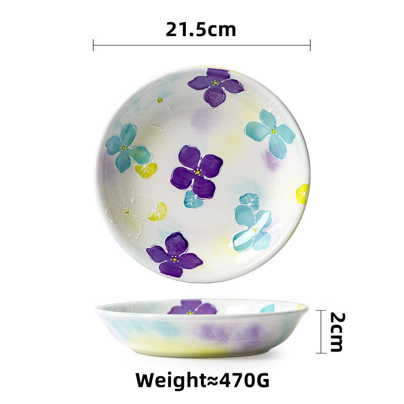 OMK Japanese style Hand painted Ceramic 8 inch deep plate Salad bowl