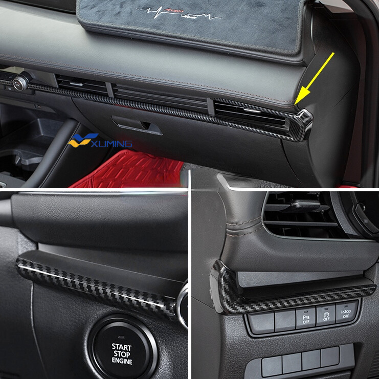 Xuming carbon fiber interior dashboard trims strips molding for mazda 3 sedan hatchback 2019 2020 2021 2022