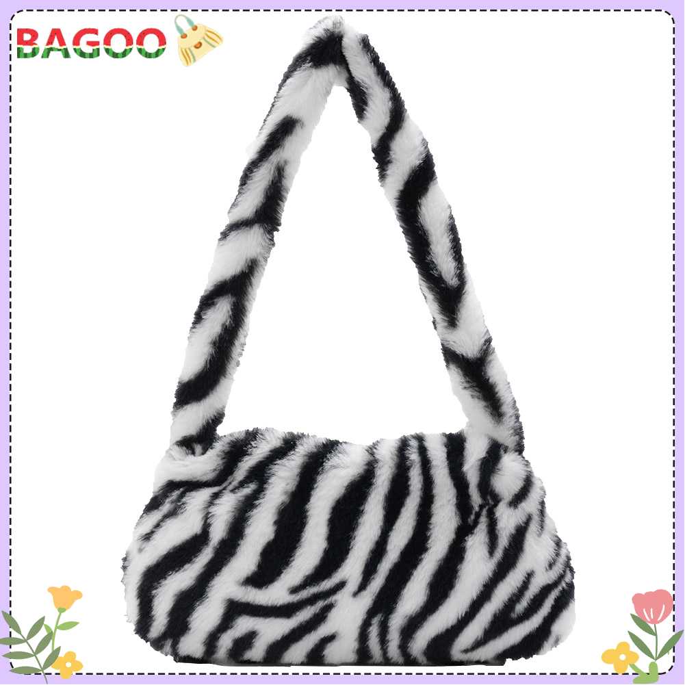 Retro Animal Pattern Underarm Bag Women Mini Plush Shoulder Handbags Purse