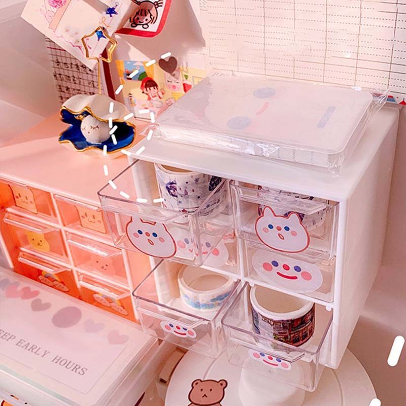 BEAUTYBIGBANG 6 grids Drawer Desktop Storage Box Mini Stickers Storage Tape Stationery Organizer Dorm Office Supplies Makeup Storage