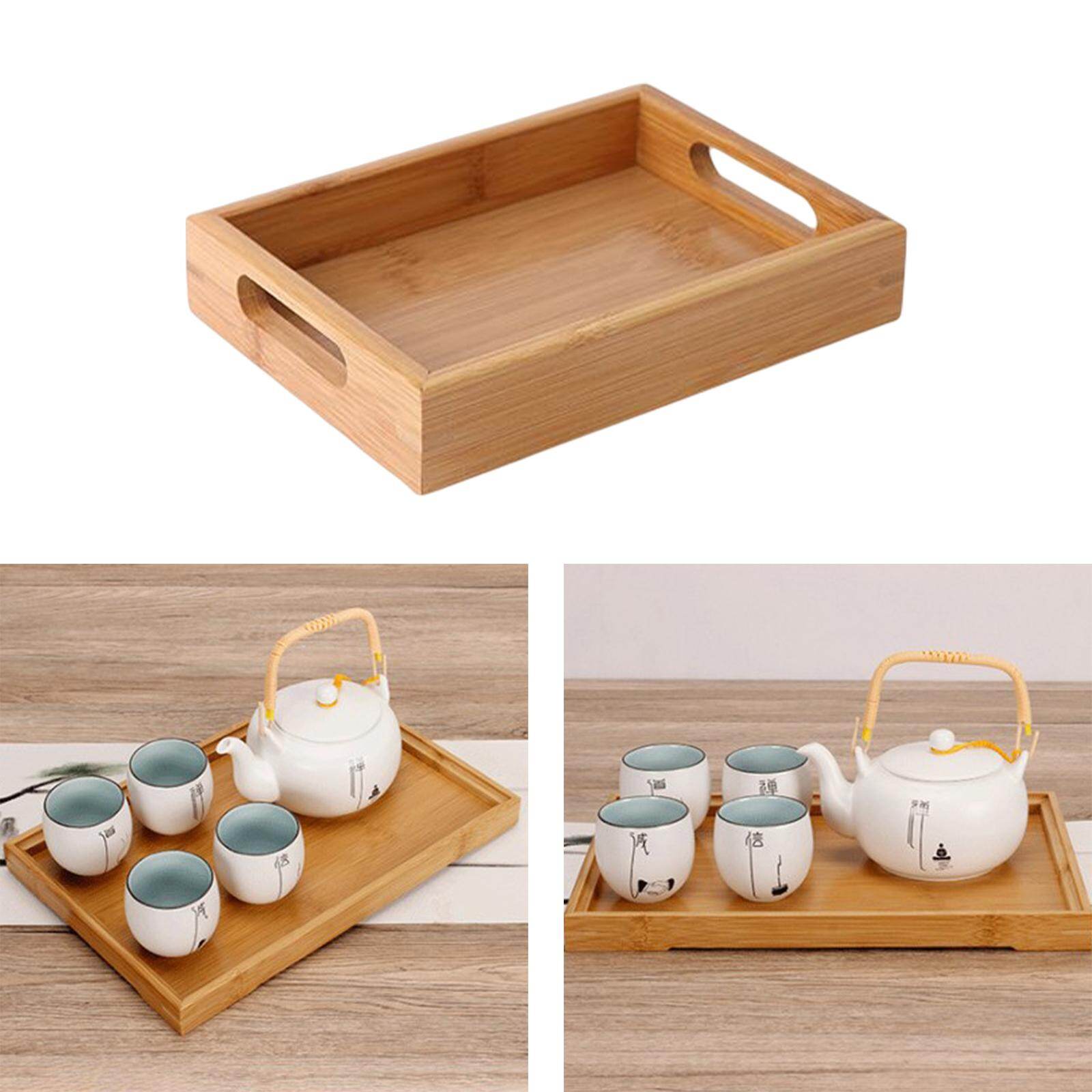 Blesiya Rustic Bamboo Serving Trays for Kitchen Coffee, Tea, Drinks Home Decor