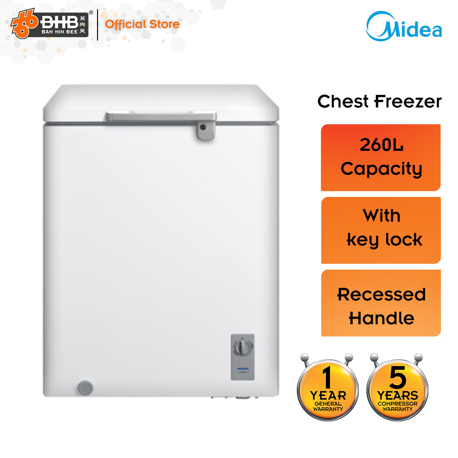 midea 260l chest freezer