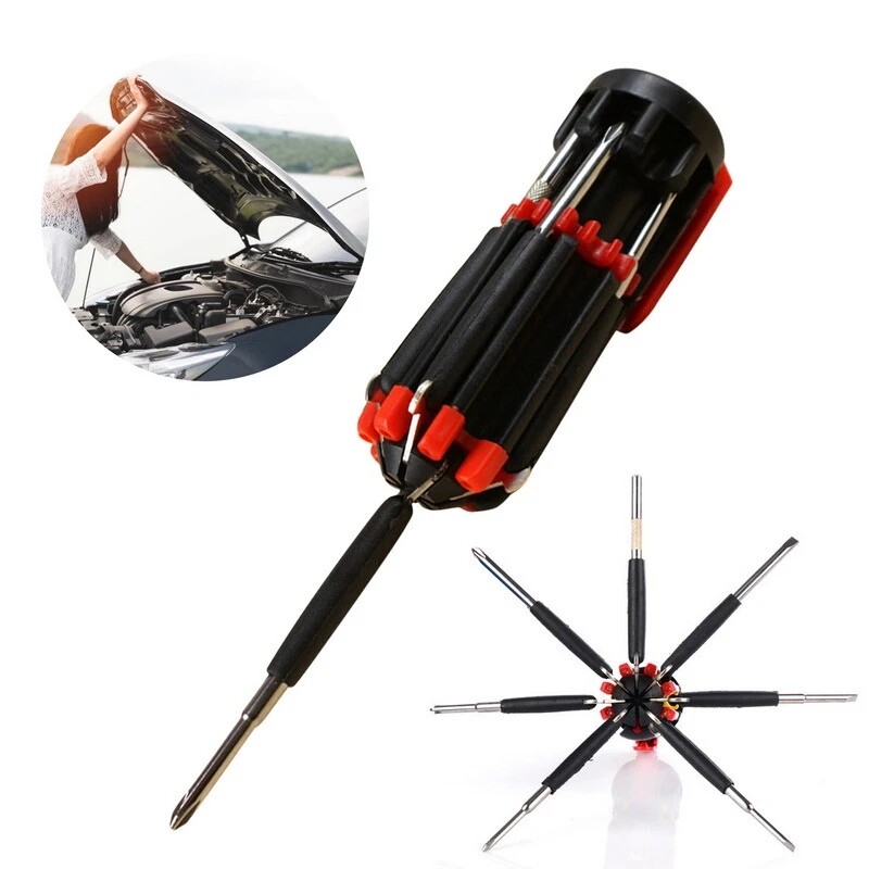 Kiprun Bộ Tuốc nơ vít 8 trong 1 với đèn LED Bộ dụng cụ gấp mũi tuốc nơ vít Multitool sửa chữa gia dụng công cụ