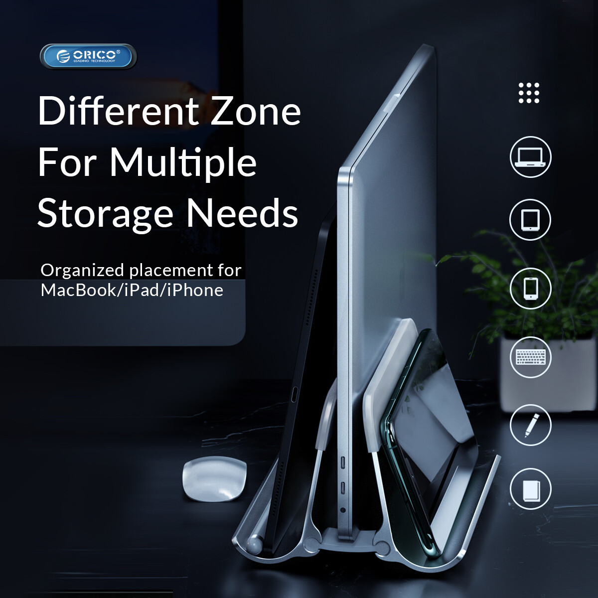 ORICO Aluminum Vertical Laptop Stand Gravity Locking Holder Desktop Notebook Stand Tablet Stand for Storage