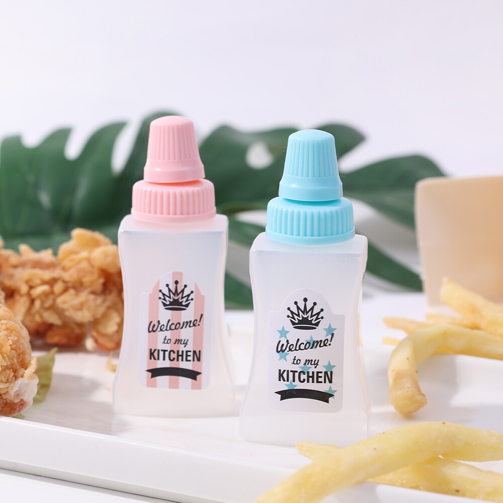 2pcs/set Mini Condiment Squeeze Bottles Portable Small Sauce Salad Dressing Container Bento Box Sauce Squeeze Bottle