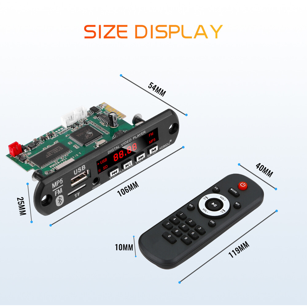 MP5 Bluetooth 5.0 Decoder Board DC 5V 12V Wireless Bluetooth Audio Video Decoding Module Support USB TF FM Radio MP3 WAV MP4 MP5 Audio Video Function With Remote Control